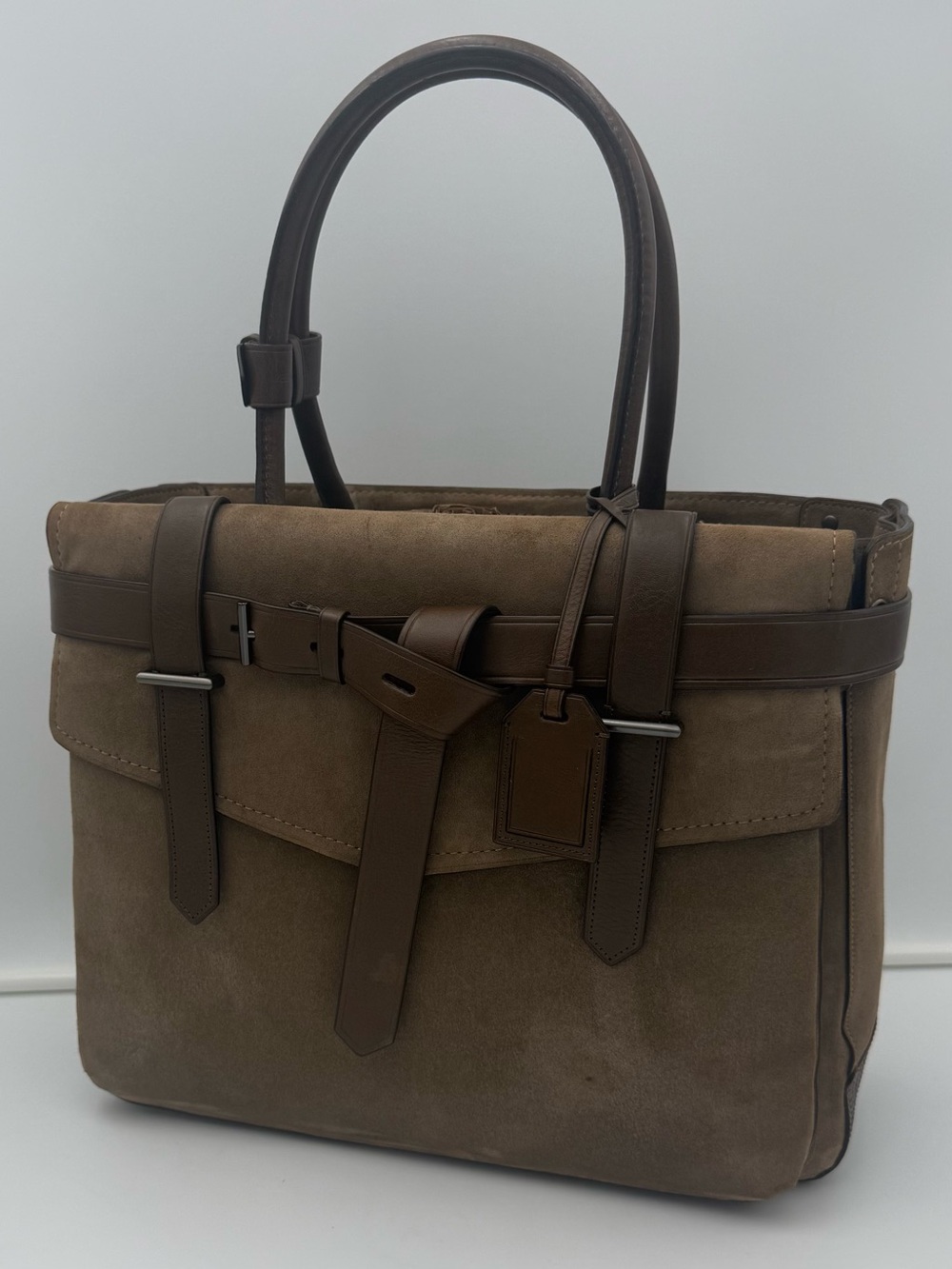REED KRAKOFF • Belted Shoulder BOXER 38 Bag in Brown Suede (COACH Luxury Brand) - Picture 2 of 16
